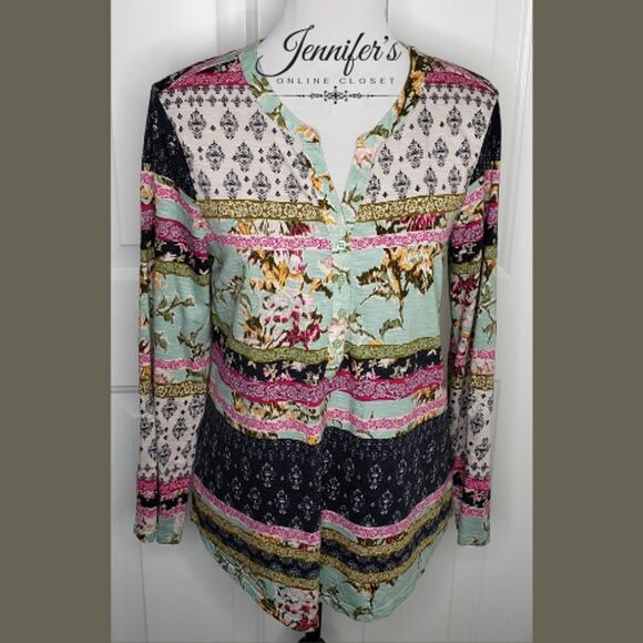 3/$25 Style & Co Women's Boho Multicolored V Neck Tunic Shirt Size M - Picture 1 of 10